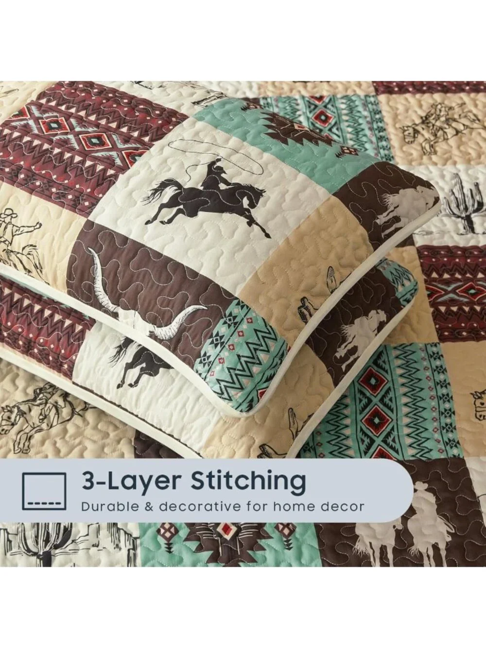 Southwestern Aztec Quilt Set - Reversible Lightweight Bedspread, King Size